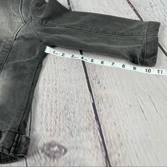 DOMINO women's black grey denim distressed moto jean jacket 3/4 sleeves, size M - Picture 7 of 13